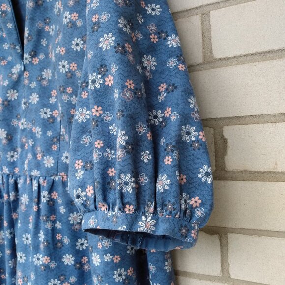 Amish Mennonite Cape Dress PLUS SIZE 44" B 41" W Blue Pink Floral Handmade - Picture 7 of 10